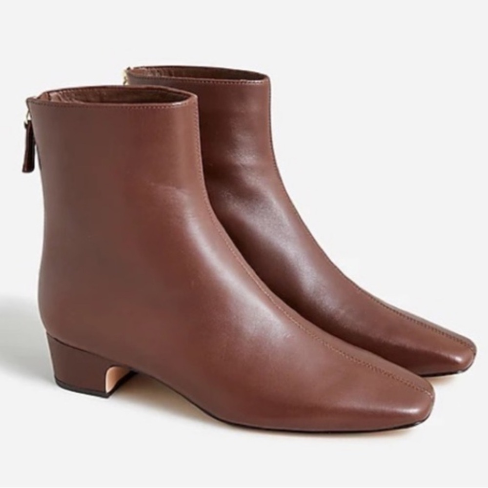 J. Crew Roxie Zip Brown Leather Ankle Boots Size 9 Merlot